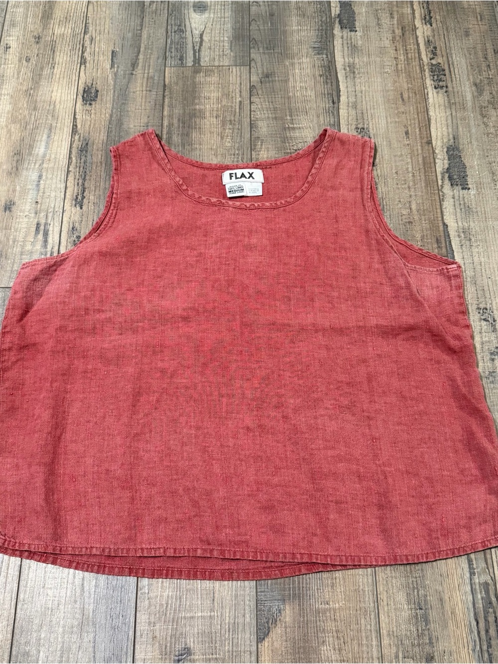 Flax 100% Linen Top Tank Lagenlook Red Minimalist Medium
